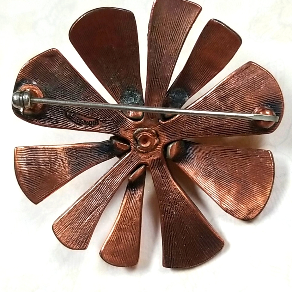 Vintage Matisse RENOIR Copper Flower Brooch - Picture 3 of 9